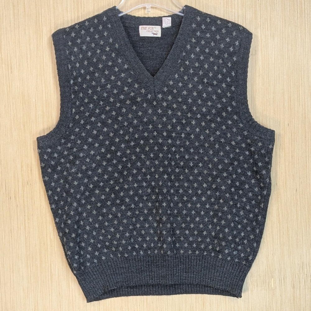 The Fox Collection Vintage Mens Dark Gray Geometric Knit Classic Sweater Vest XL